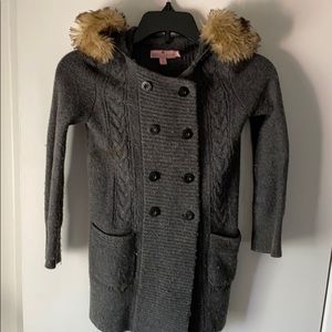 Juicy Couture sweater jacket with fur hoody.